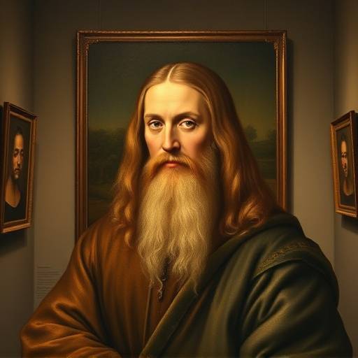 Autoritratto di Leonardo da Vinci esposto in una galleria