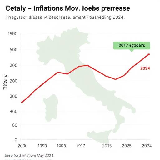 Grafico dell'inflazione in Italia che mostra una diminuzione prevista per il 2024