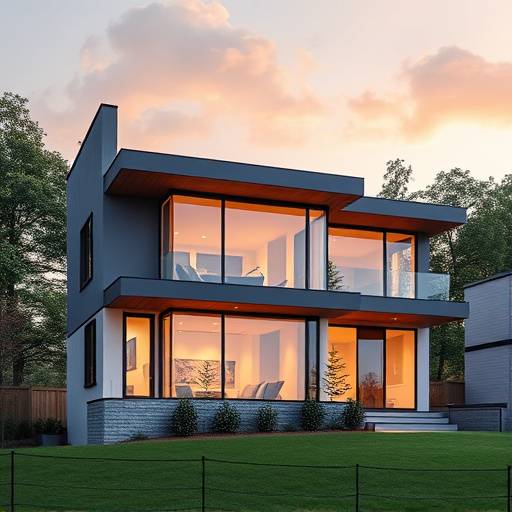 Moderna casa con ampie vetrate che rappresenta il settore immobiliare in crescita.