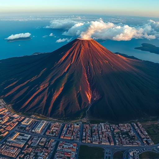 Vista aerea del Vesuvio che domina Napoli